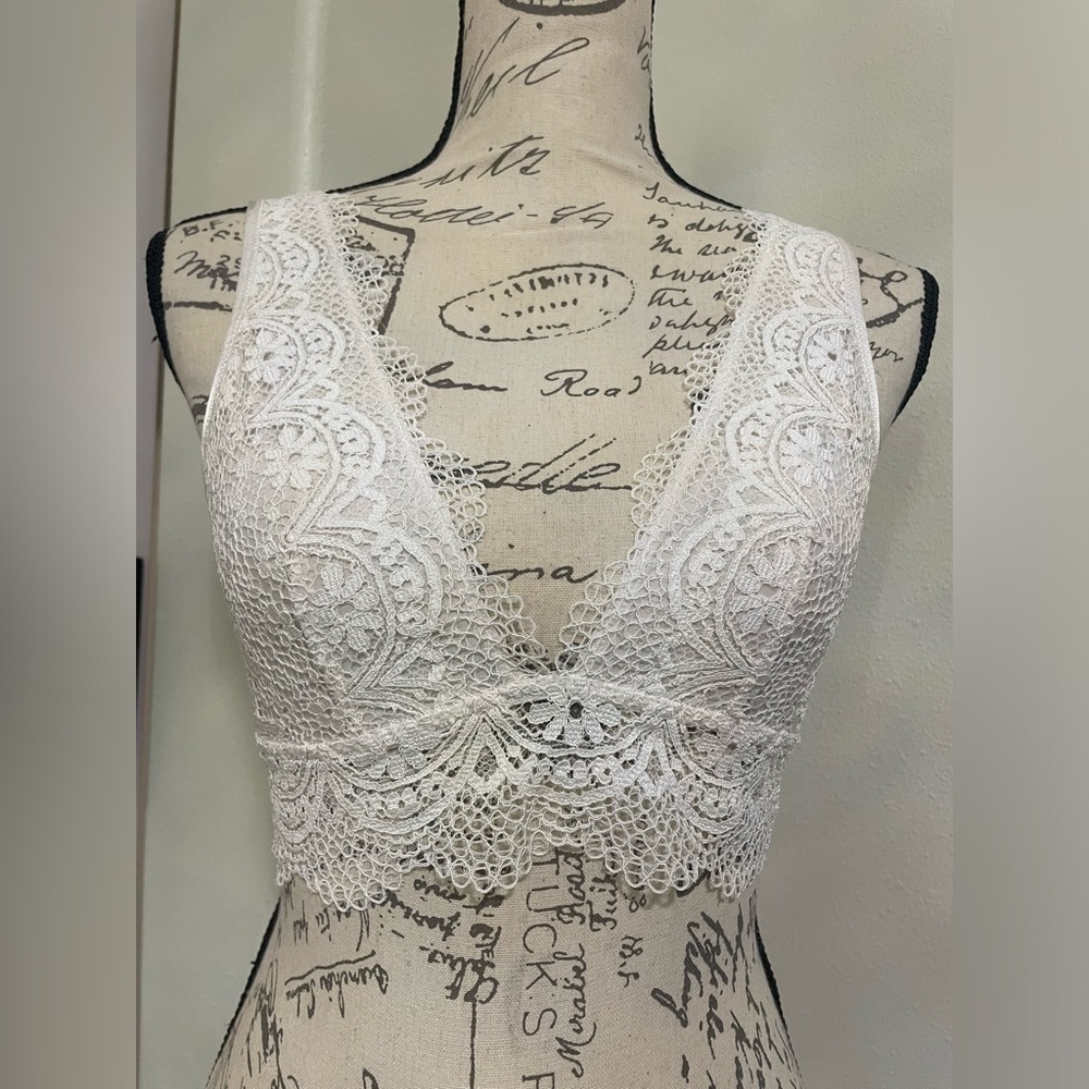 🩷 Victoria's Secret Long Line Plunge Bralette White SZ Small NWOT
